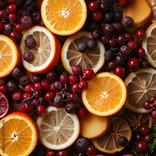 Dried Oranges  Cranberries    Festive Citrus Winter Background