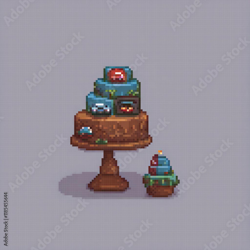 Pixel-perfect cake with a gaming hero topping - a sweet treat for fans!