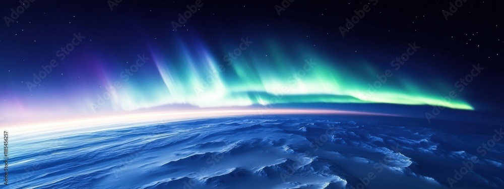 Obraz premium The awe-inspiring sight of the Aurora Australis over the icy plains of Antarctica, Polar scene, Ethereal style