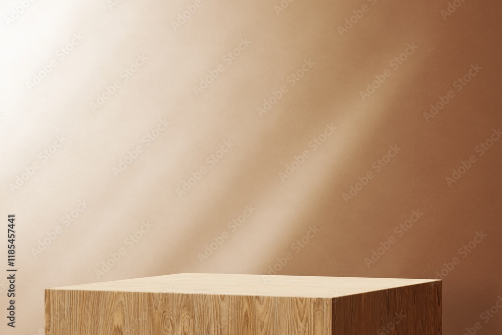 Naklejka premium Square podium product backdrop, wooden 3D design