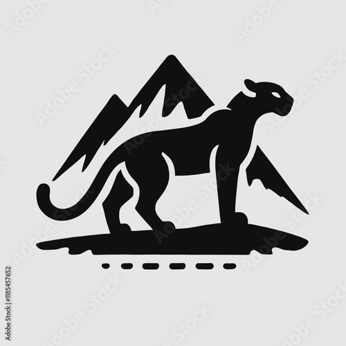 very simple flat and minimalist Mountain Jaguar silhouette in black on a white background