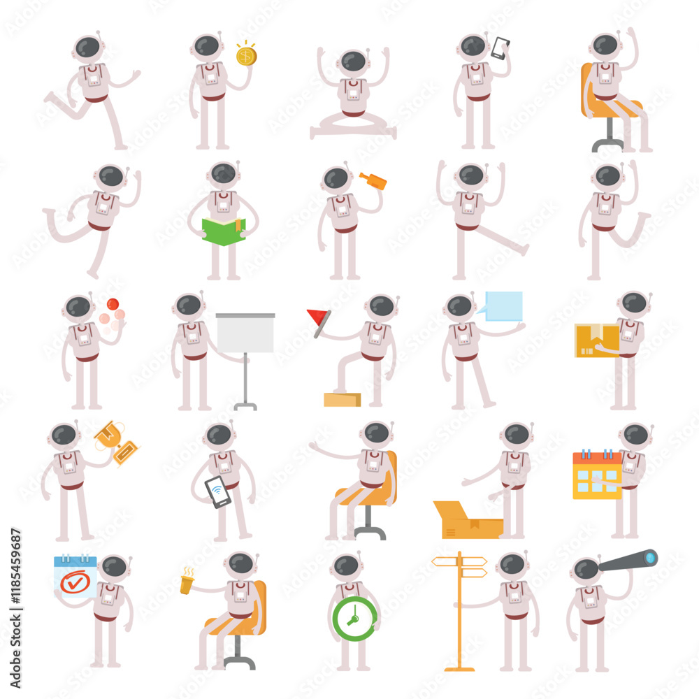 astronaut characters in different poses illustration set astronaut characters in different poses illustration set