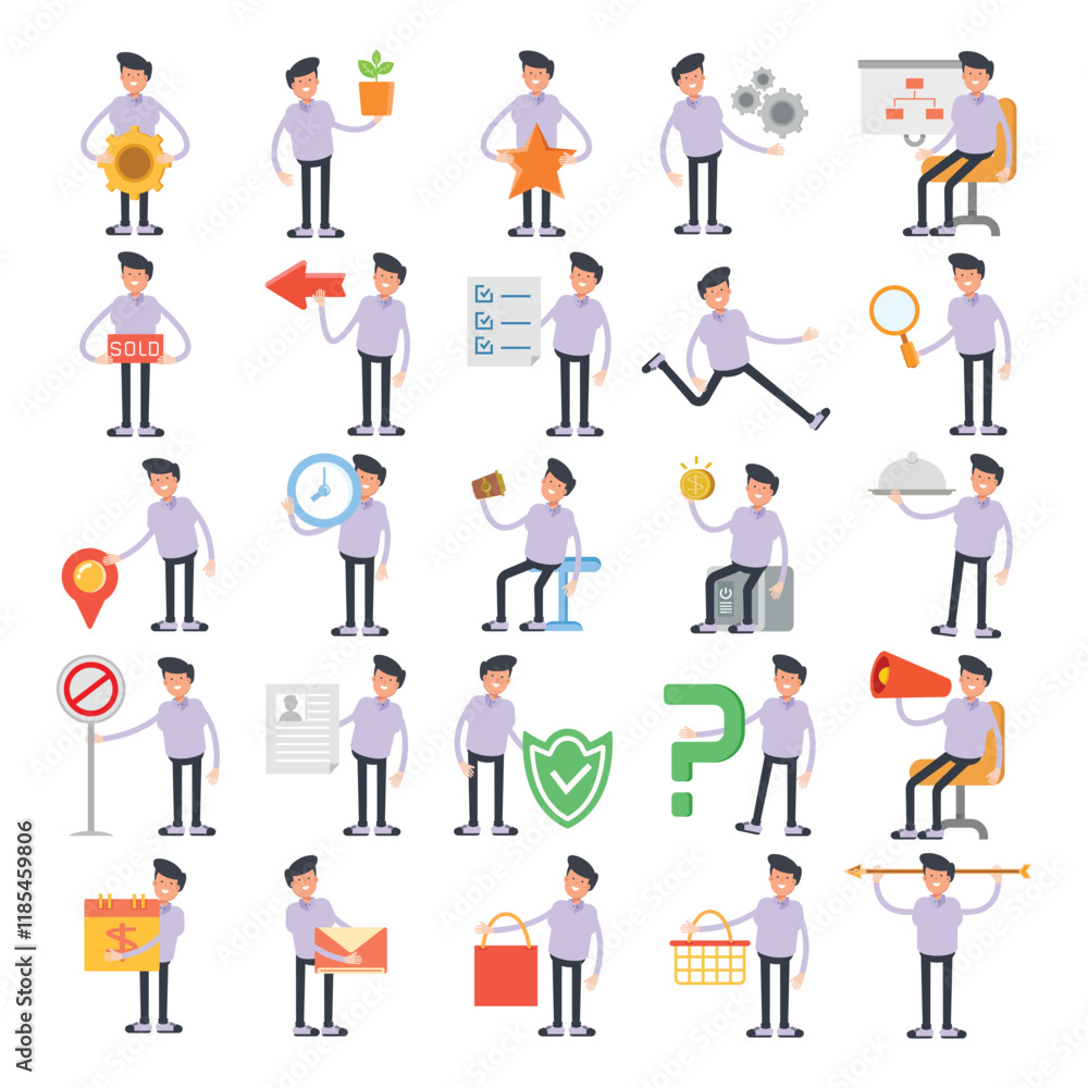 male characters in different poses illustration set male characters in different poses illustration set