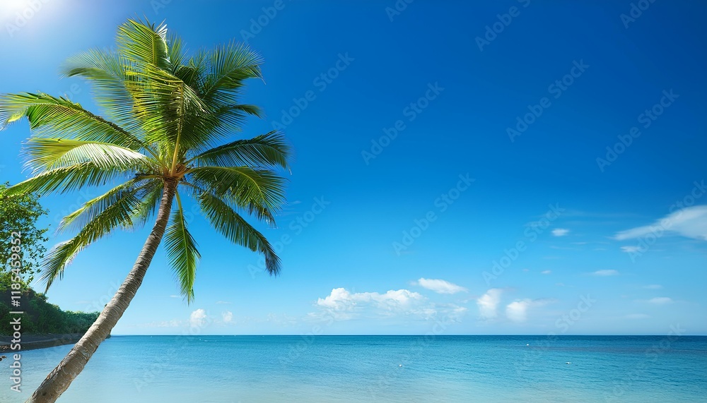 palm tree on the beach with blue sky background palm tree on the beach with blue sky background