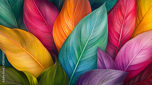 Wallpaper Mural Seamless Texture of Tropical Leaves in Vibrant Colors Torontodigital.ca