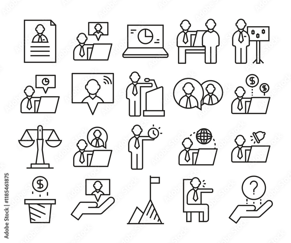 business management and organization line icons set business management and organization line icons set