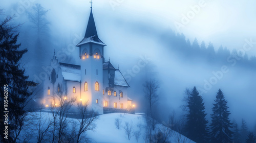 historic fortress illuminated by floodlights against a starry sky. photo