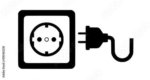 Electric socket and plug graphic icon. Electricity connection or disconnection sign isolated on yellow background. Vector illustration
