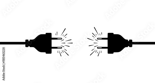 Electric socket and plug graphic icon. Electricity connection or disconnection sign isolated on yellow background. Vector illustration
