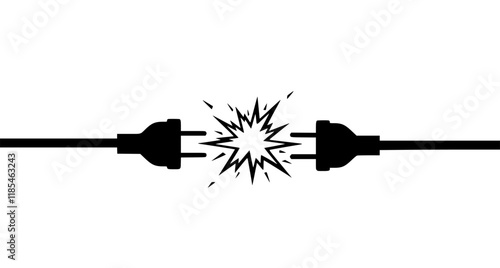 Electric socket and plug graphic icon. Electricity connection or disconnection sign isolated on yellow background. Vector illustration
