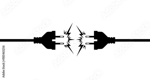 Electric socket and plug graphic icon. Electricity connection or disconnection sign isolated on yellow background. Vector illustration
