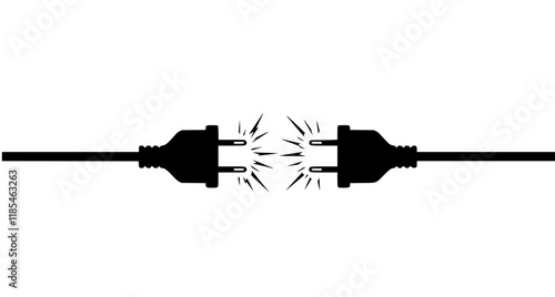 Electric socket and plug graphic icon. Electricity connection or disconnection sign isolated on yellow background. Vector illustration
