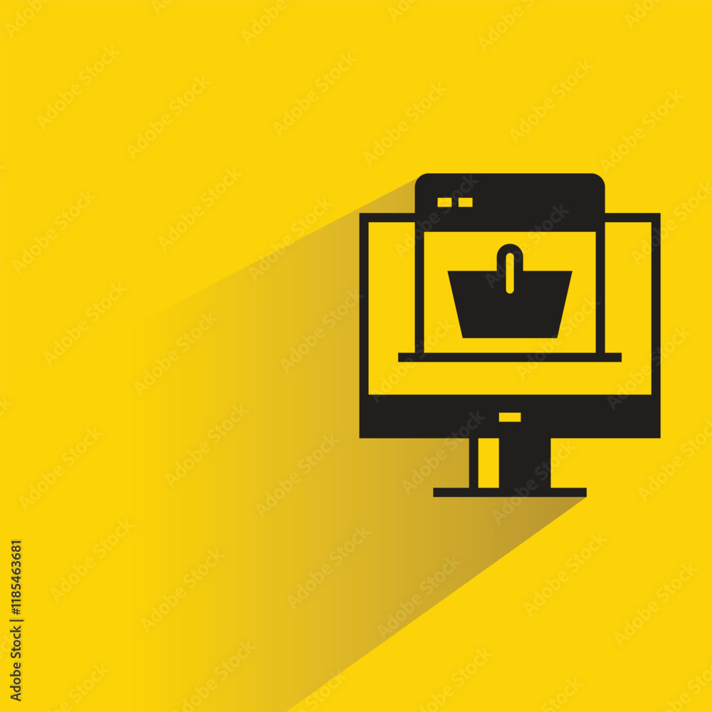 online shopping icon with shadow on yellow background online shopping icon with shadow on yellow background