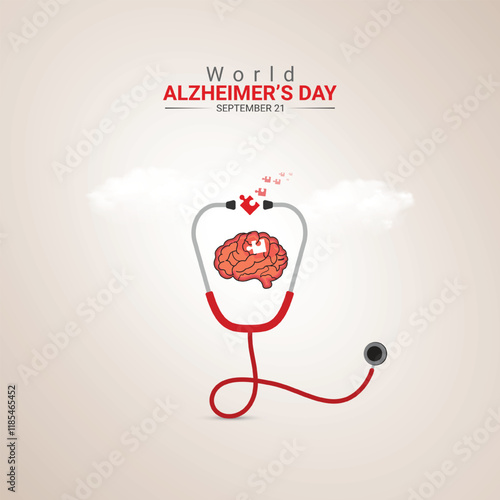 World Alzheimer's Day creative ads design. brain, hand and bulb vector isolated on Template for background.