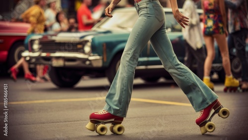 Woman Legs in Retro Roller Skates