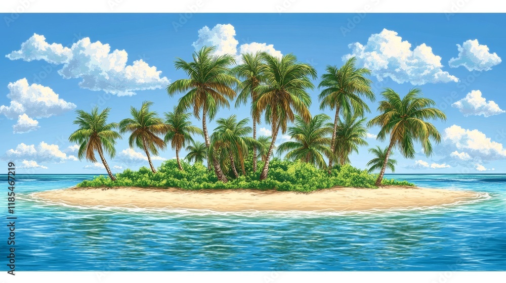 Fototapeta premium Idyllic Tropical Island Paradise Lush Palm Trees and Azure Ocean