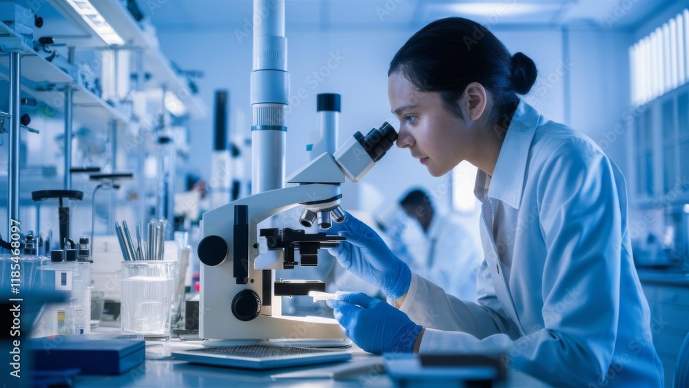 Scientist with microscope. Scientist with microscope.