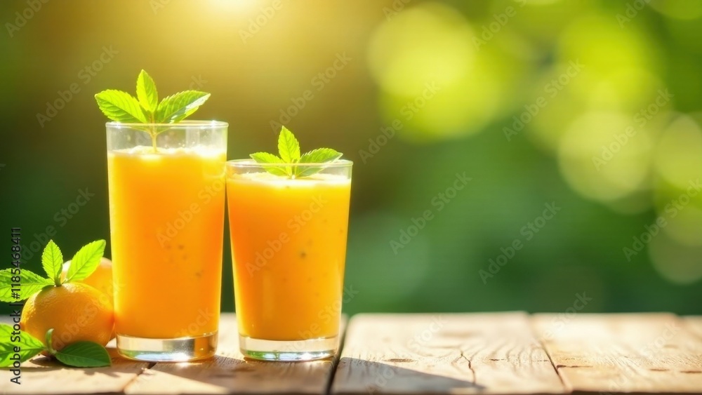 Fototapeta premium Refreshing Citrus Blend Two Glasses of Sunshine on Rustic Wood
