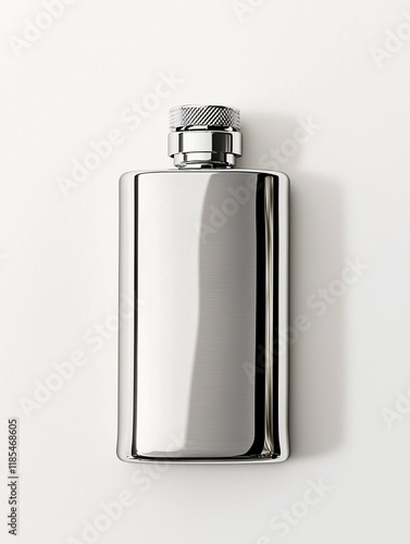 This isolated metal flask mockup features a stylish stainless steel design set against a pristine white backdrop, ideal for branding and promotional displays in modern settings.
