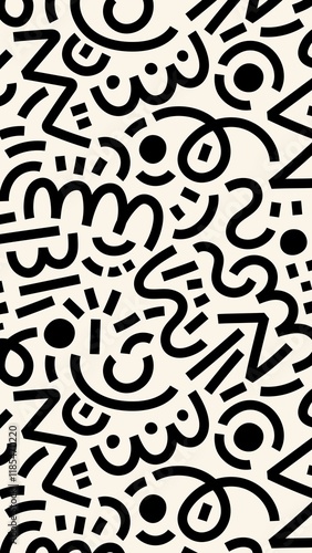 Wallpaper Mural Phone wallpaper Memphis pattern, black & white doodle design Torontodigital.ca