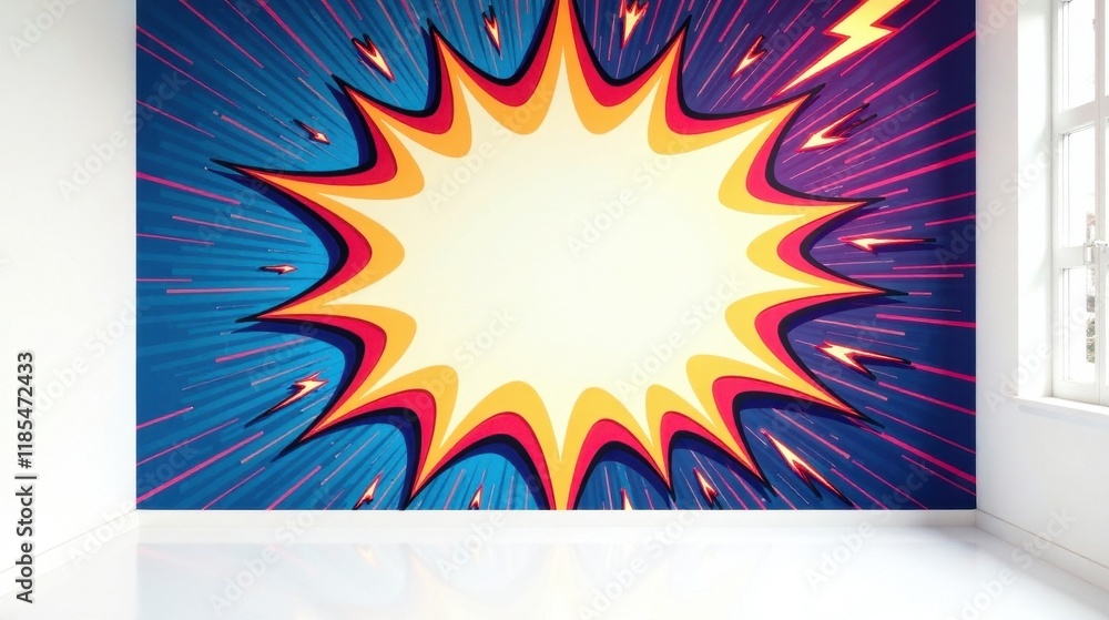 Obraz premium Vibrant Comic Book Style Wall Mural in a Modern Room with White Walls and Floor