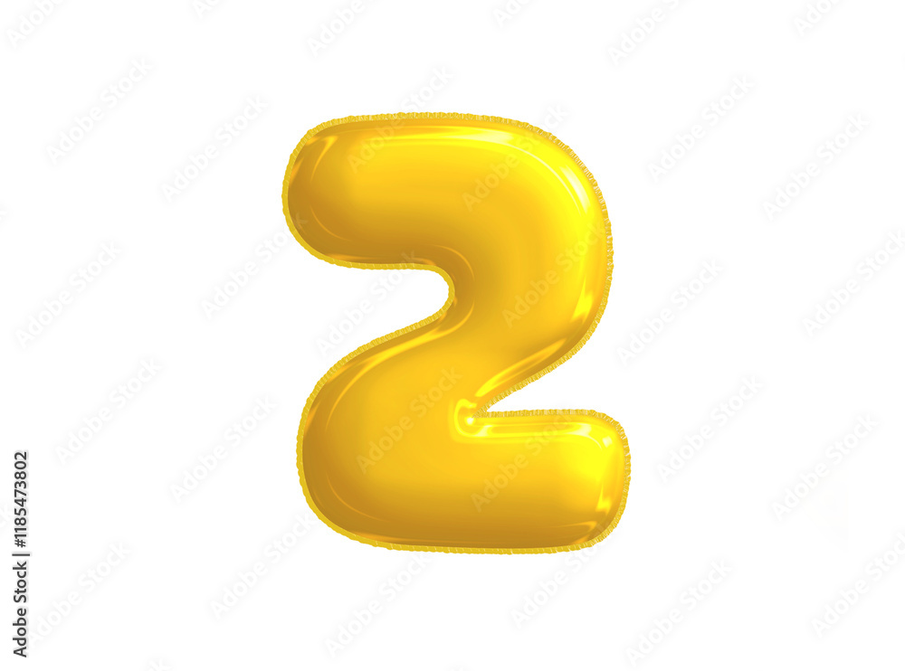 Naklejka premium Bright yellow celebrated air balloon number TWO