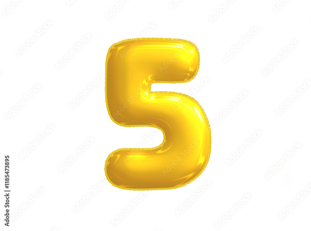 Bright yellow celebrated air balloon number FIVE Bright yellow celebrated air balloon number FIVE