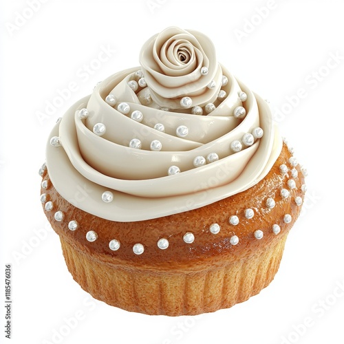 Beautiful cupcake with intricate frosting design and decorative pearls for desserts and bakery themes photo