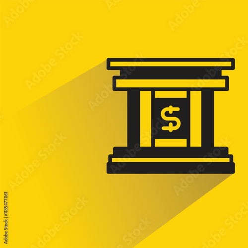 bank building icon with shadow on yellow background