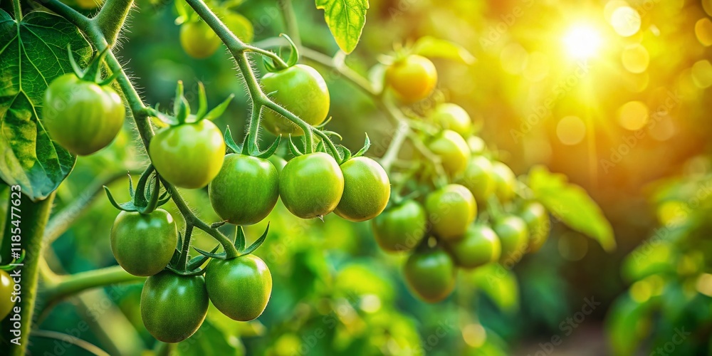 Young Green Cherry Tomatoes Growing Organically on Vine - High-Resolution Stock Photo Young Green Cherry Tomatoes Growing Organically on Vine - High-Resolution Stock Photo