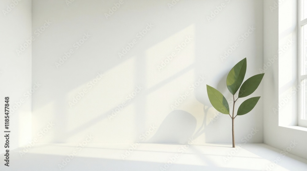Minimalist Room Corner with Sunlight and Simple Plant Branch Minimalist Room Corner with Sunlight and Simple Plant Branch