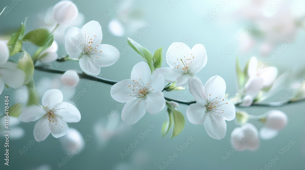 Fototapeta premium Delicate White Blossoms on Branch, Spring Serenity