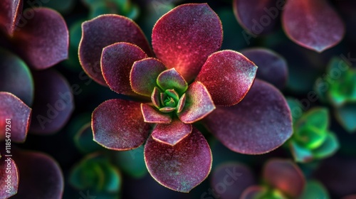 Close-Up of Vibrant Purple Succulents in Garden Bed photo