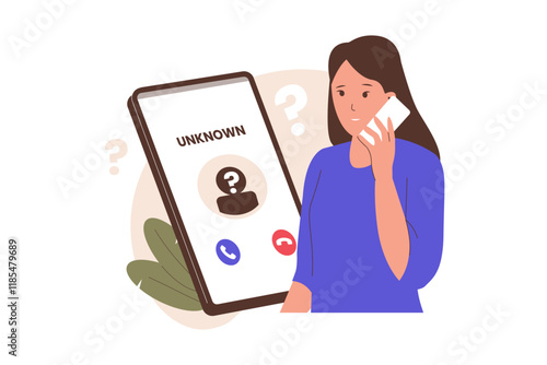 Illustration of call from unknown caller. Illustrations for websites, landing pages, mobile apps, posters and banners. Trendy flat vector illustrations