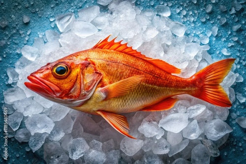 Panoramic view: vibrant orange roughy on ice, a deep-sea culinary treasure. photo