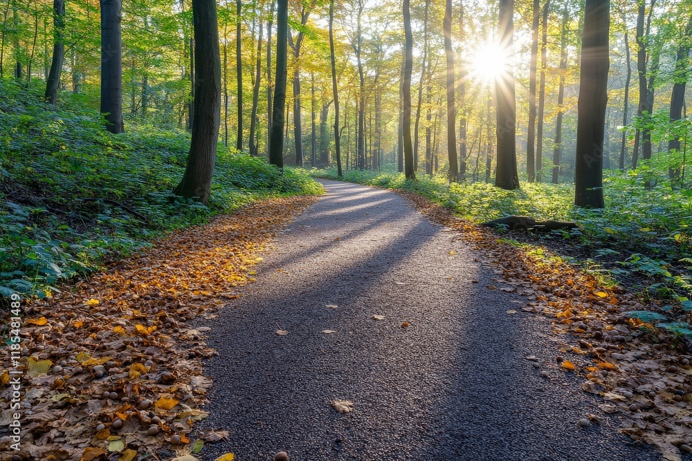Serene Autumn Path Through Golden Forest Serene Autumn Path Through Golden Forest