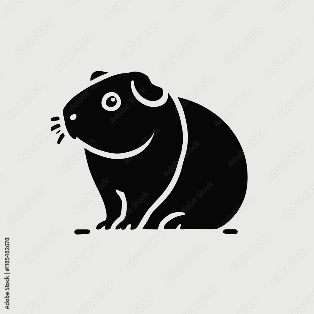 Fototapeta premium very simple flat and minimalist Guinea Pig silhouette in black on a white background