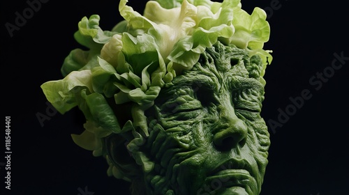 Lettuce Portrait: An Aged Face in Green photo