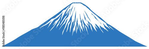 雪が残る美しい円錐形の山のベクターイラスト（富士山）