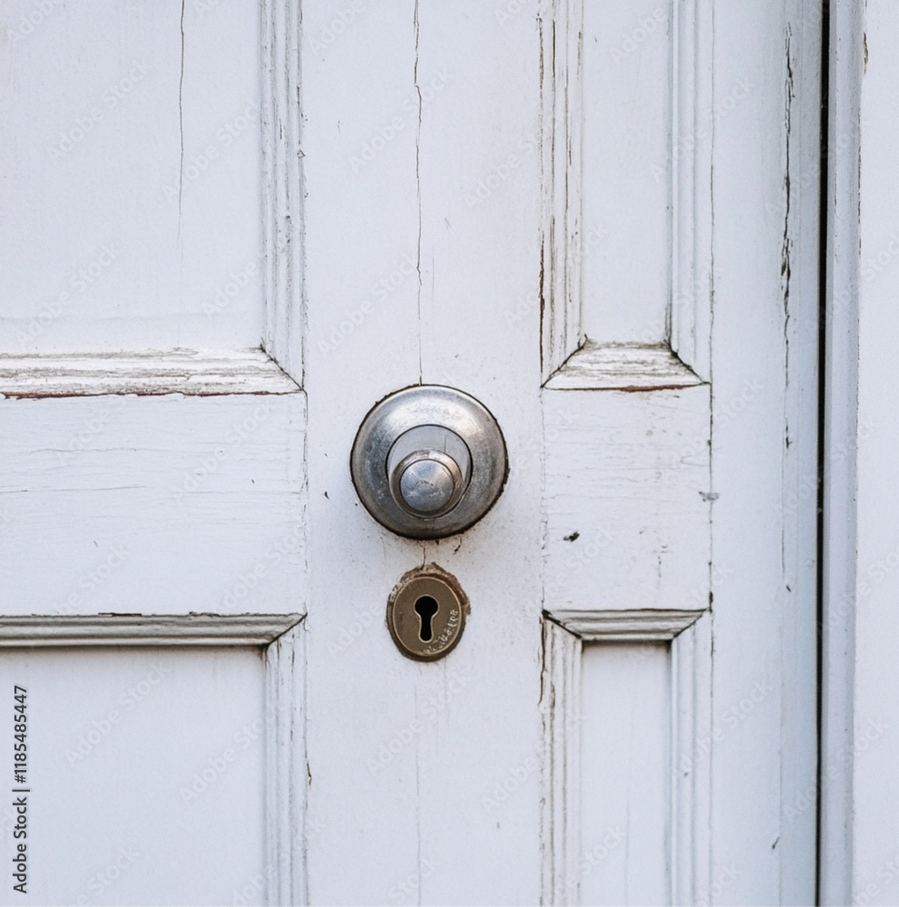 a modern silver door lock on a white door a modern silver door lock on a white door