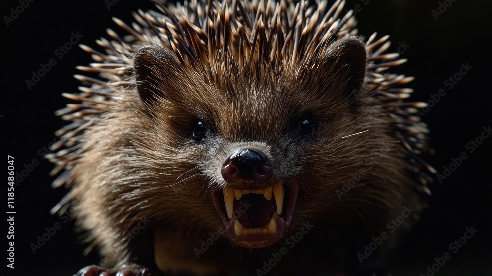 Fototapeta premium Close-up of aggressive hedgehog showing teeth.