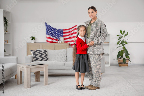 Female soldier with her dau...