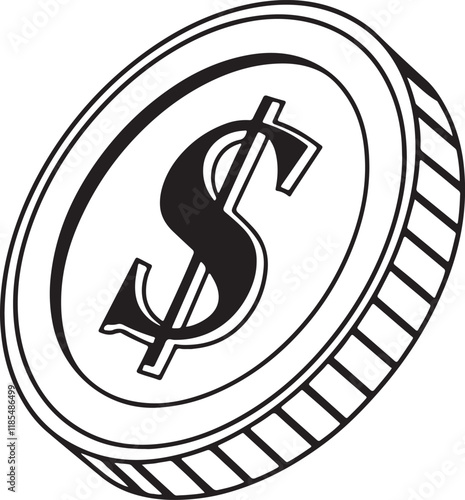 A simple and solid color dollar icon silhouette design into a coin and vector illustration art.