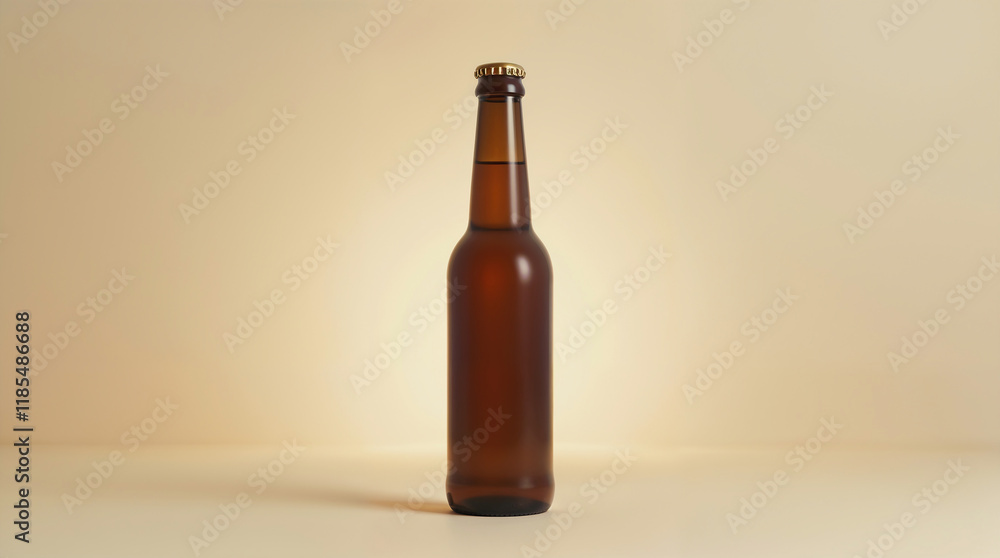 Brown Beer Bottle Mockup, Isolated Bottle on Light Background Product Display Brown Beer Bottle Mockup, Isolated Bottle on Light Background Product Display
