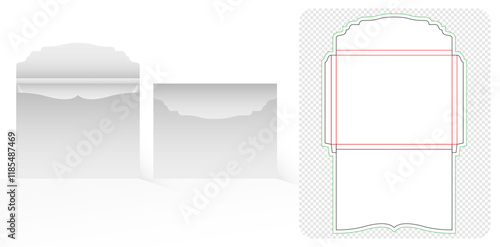 envelope packaging die cut template design with thickness isolated white backgrounds for your message, packaging branding, products compartments unique designs, minimalist conceptual holder invitation