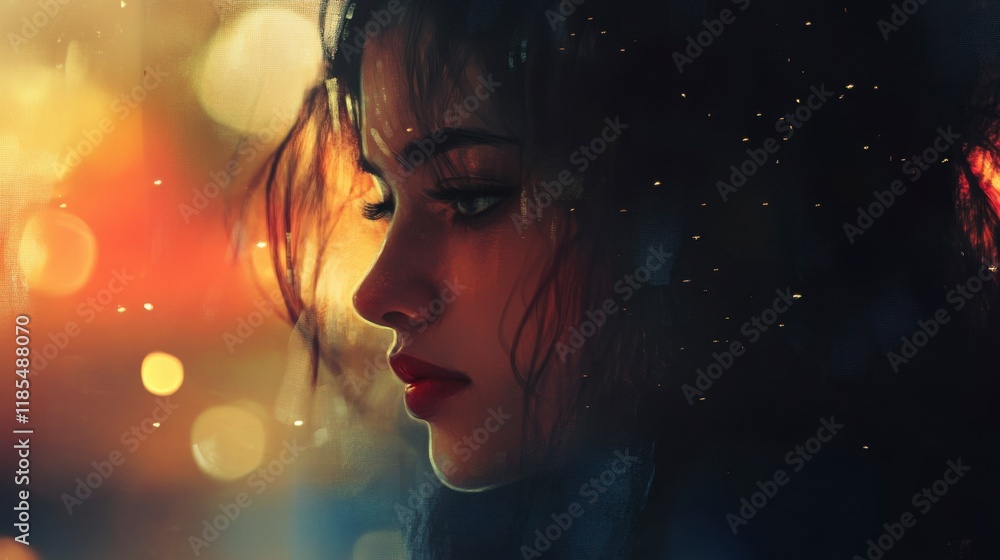 Pensive Woman in City Lights - Night Portrait Pensive Woman in City Lights - Night Portrait