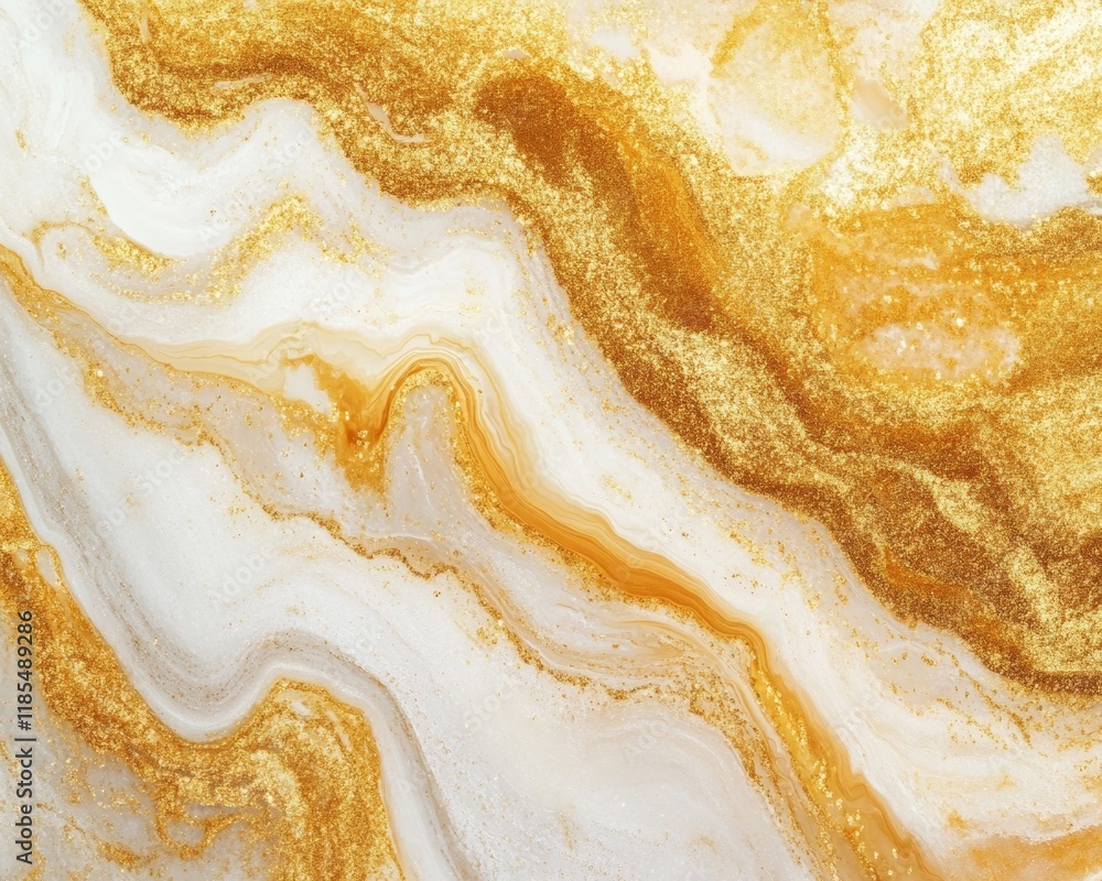 Abstract liquid gold background Golden texture with flowing colored lines and glitter on a white background Abstract liquid gold background Golden texture with flowing colored lines and glitter on a white background