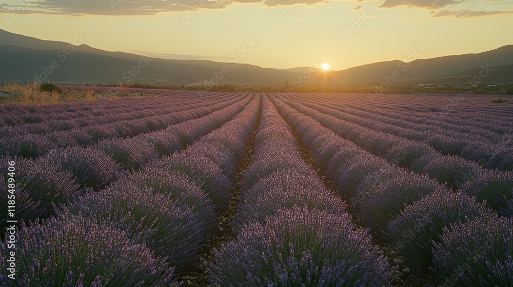 Sunset Serenity, Lavender Fields at Golden Hour Sunset Serenity, Lavender Fields at Golden Hour