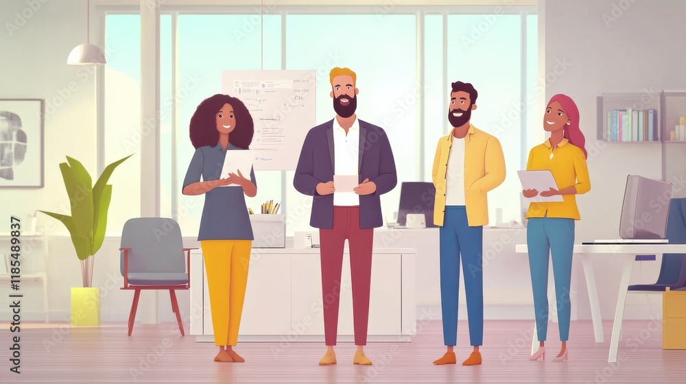 Fototapeta premium Team Collaboration in a Bright Office Environment