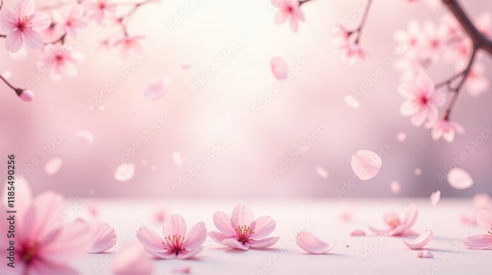 Delicate Pink Blossoms Falling Gracefully Onto a Soft Surface, Creating a Serene and Peaceful Springtime Atmosphere Delicate Pink Blossoms Falling Gracefully Onto a Soft Surface, Creating a Serene and Peaceful Springtime Atmosphere